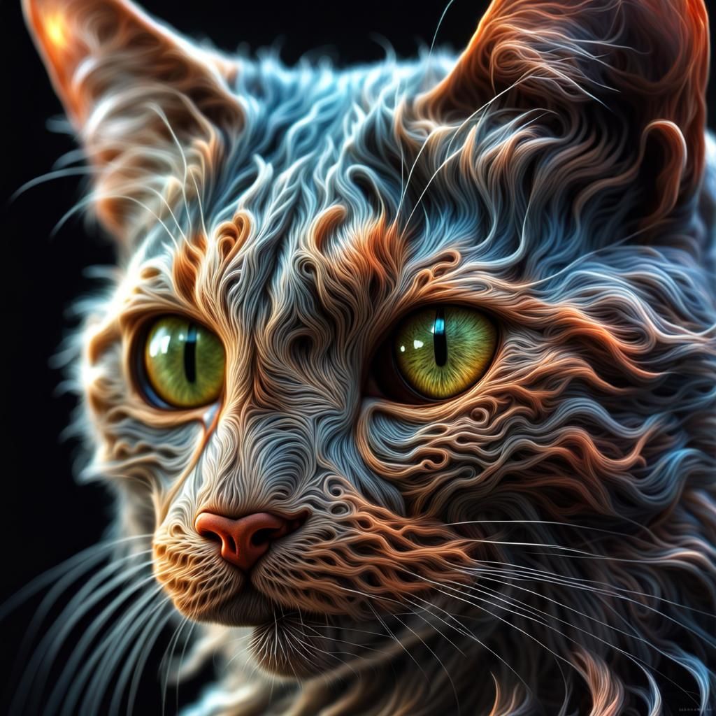 Hyperrealistic Fractal Cat in Fantasy Style