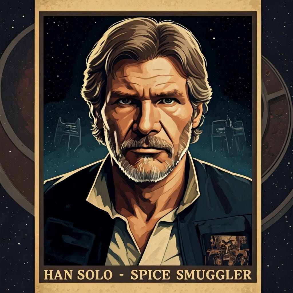 Han Solo Wanted Poster in Retro Sci-Fi Style