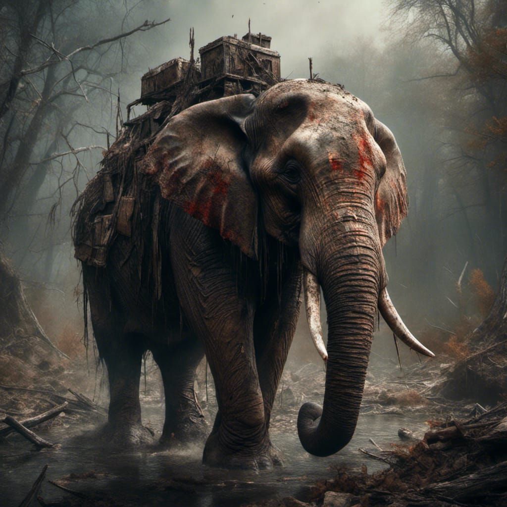 WWII Elephant Soldier with RPG in Macabre Style