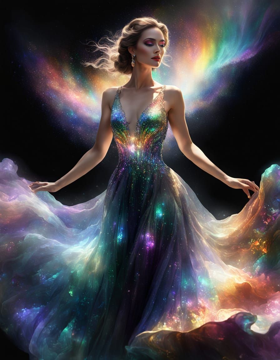 Ethereal Woman in Rainbow Opal Gown