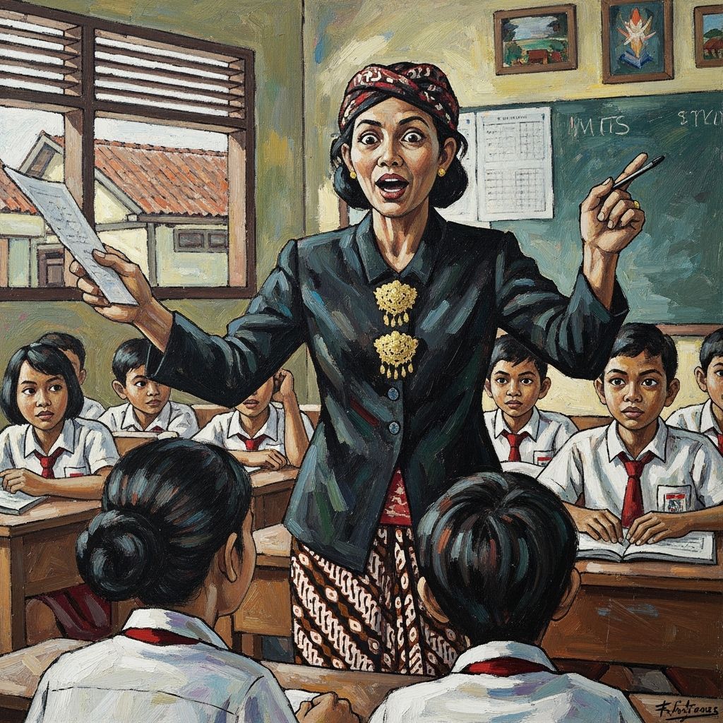 Teacher in Classroom: Indonesian Expressionist Painting