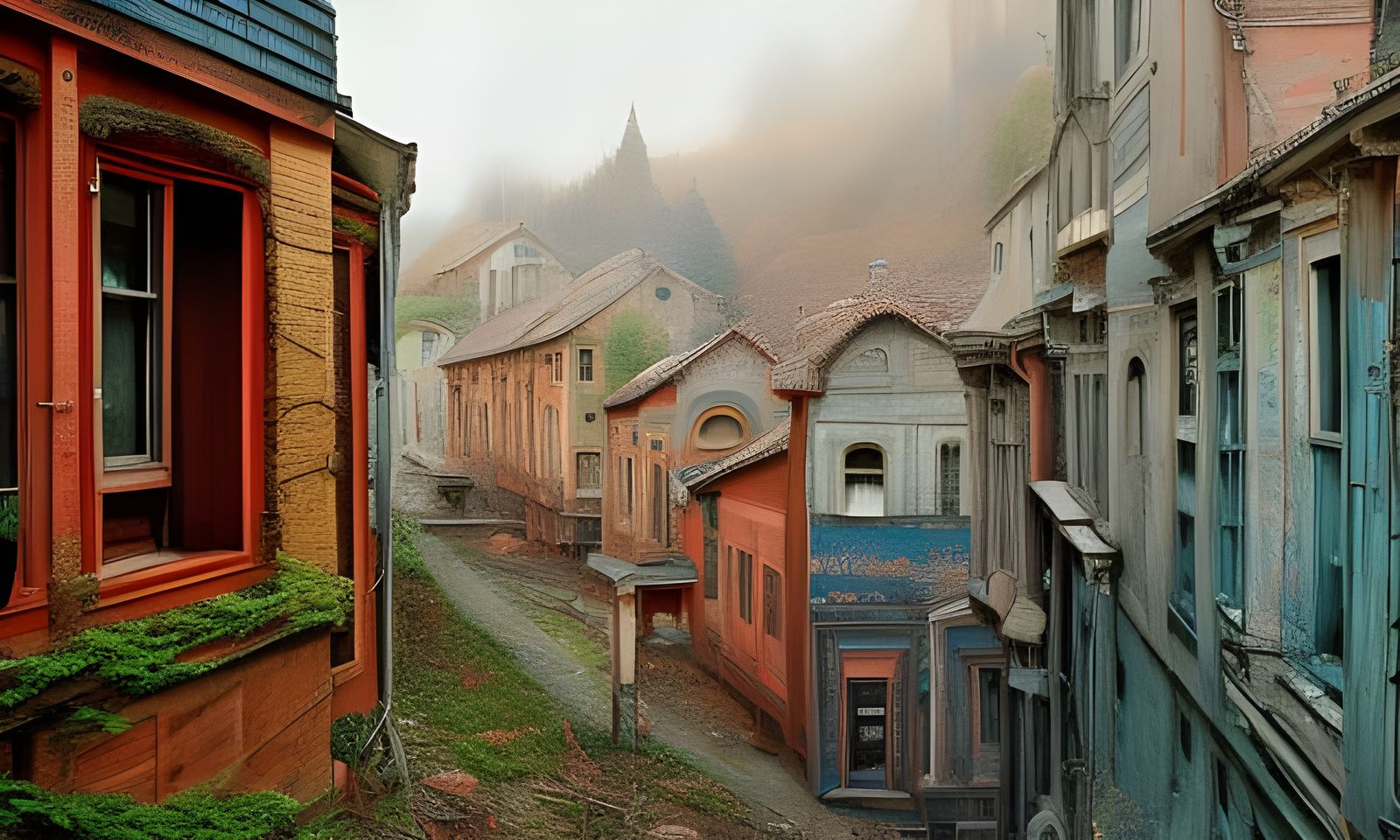 Decaying Cityscape Through Window in 3D Rendering