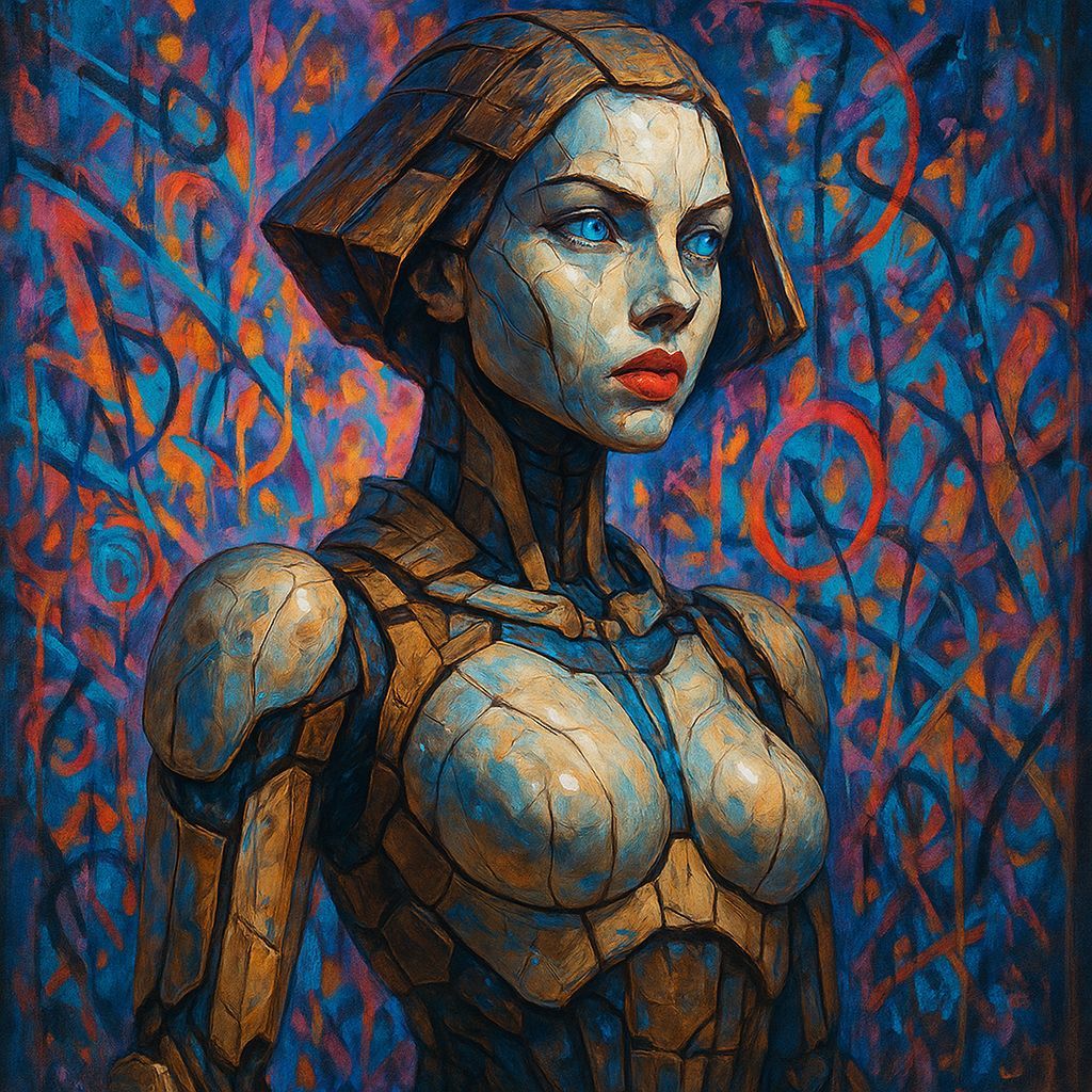 Cyberpunk Ceramic Android in Graffiti Art Style