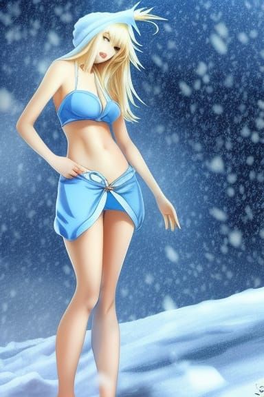 Anime Girl in Snowstorm: Artgerm-Inspired Digital Art