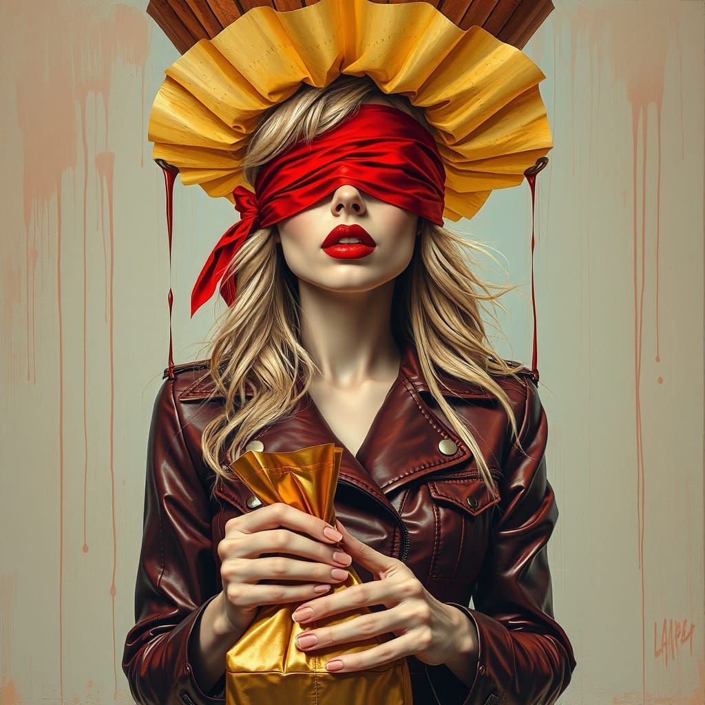 Woman with Red Blindfold Soaked in Espresso