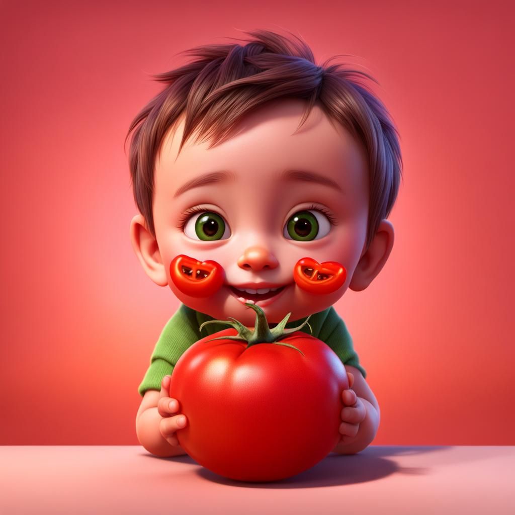 Cute Tomato Baby: Pixar-Style 3D Art