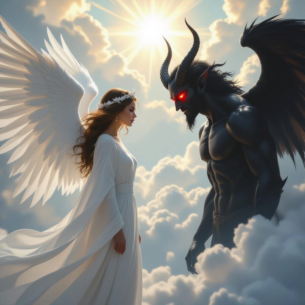 Angel and Devil Clash in Divine Light
