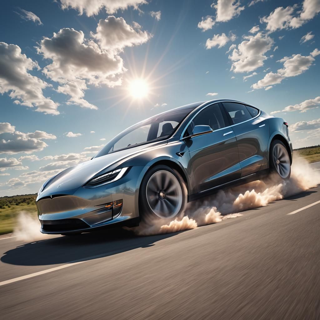 Tesla Soars Through Sky in Hyper-Realistic Digital Art