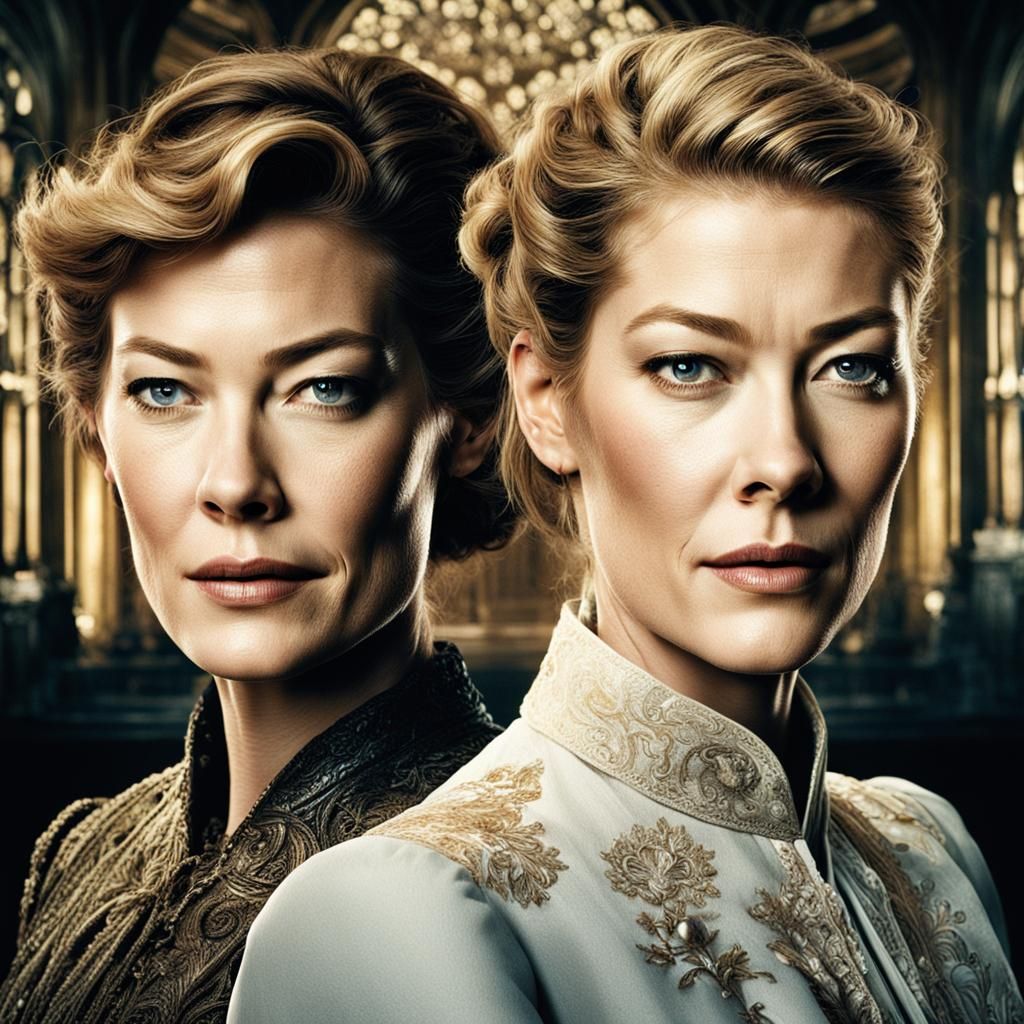 Hyperrealistic Portrait of Connie Nielsen and Rosamund Pike