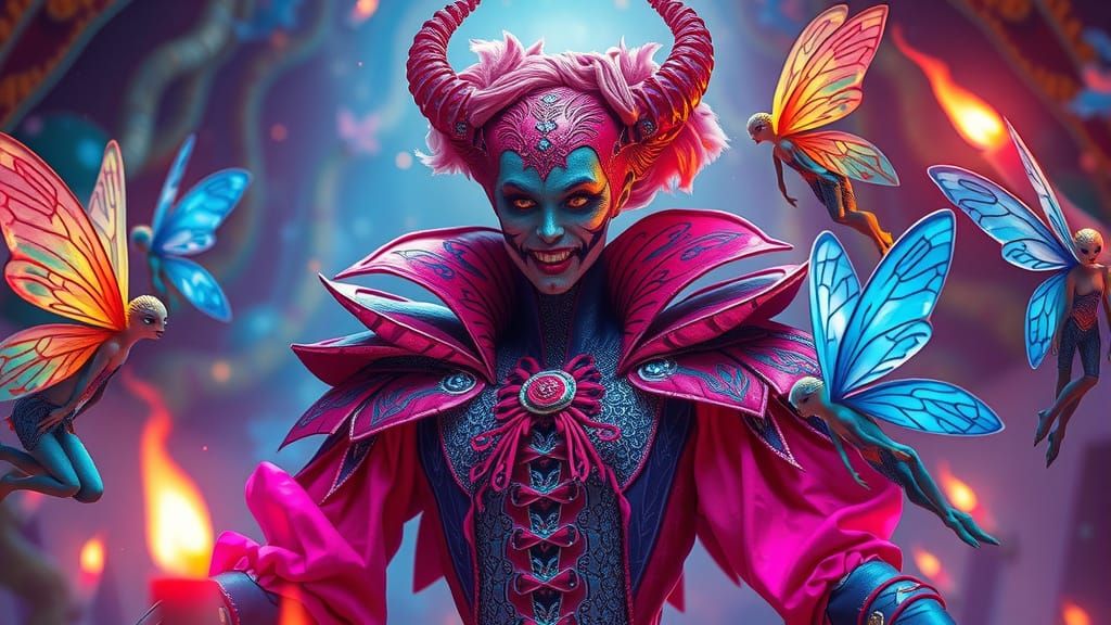 Fairies Surround Supervillain in Ethereal Art Nouveau Style