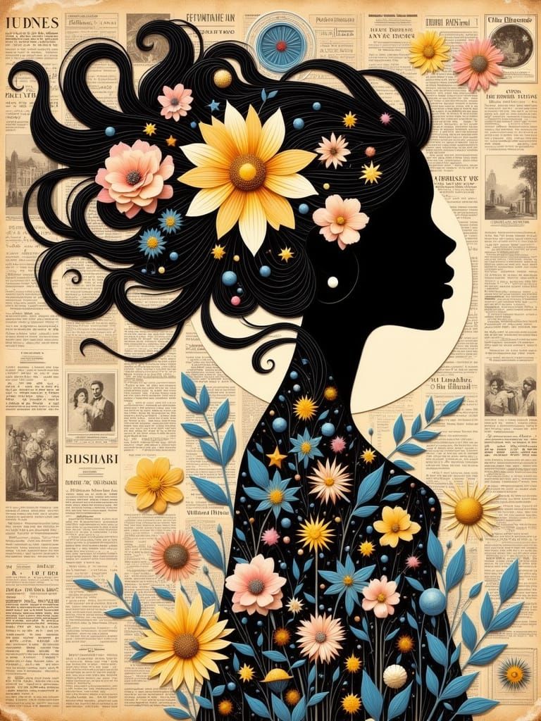 Ethereal Portrait in Mixed Media Style with Art Nouveau and ...