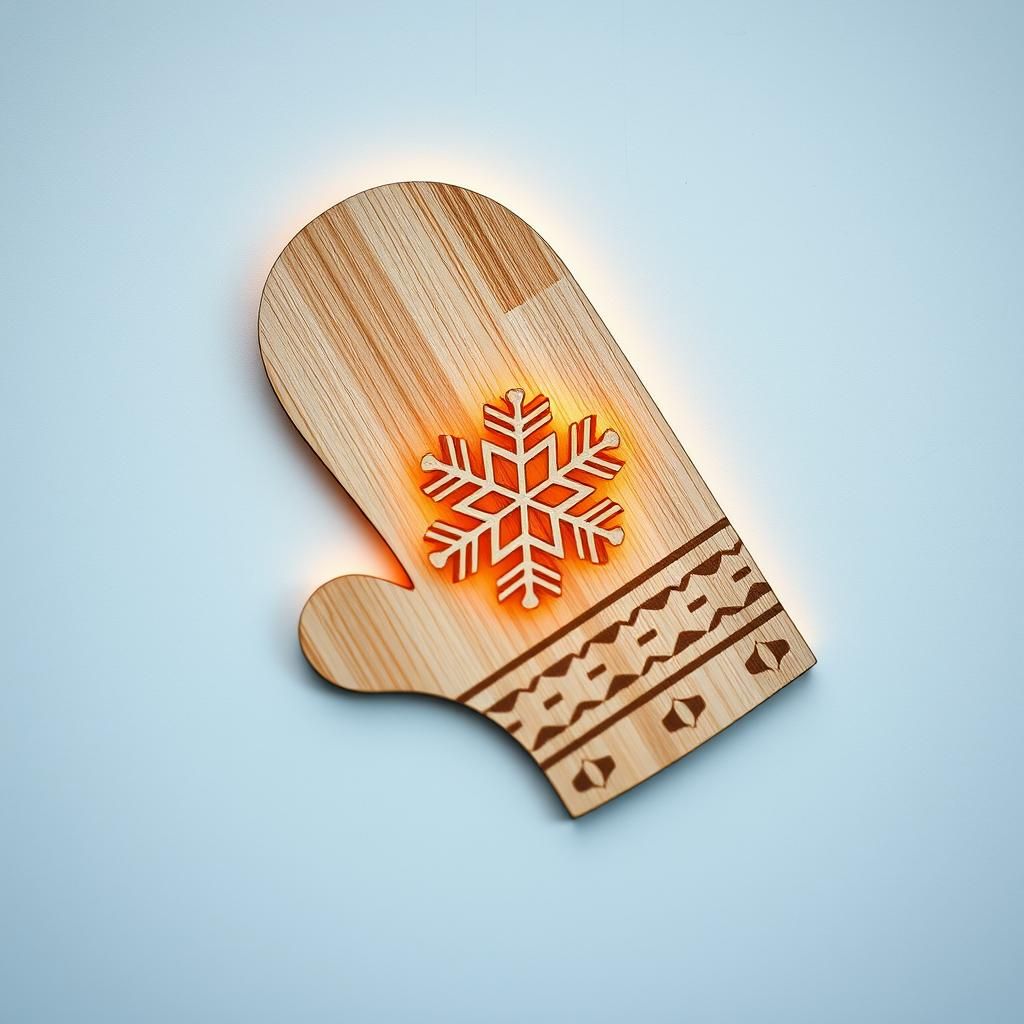 Wooden Mitten with Snowflake Folk Art Design