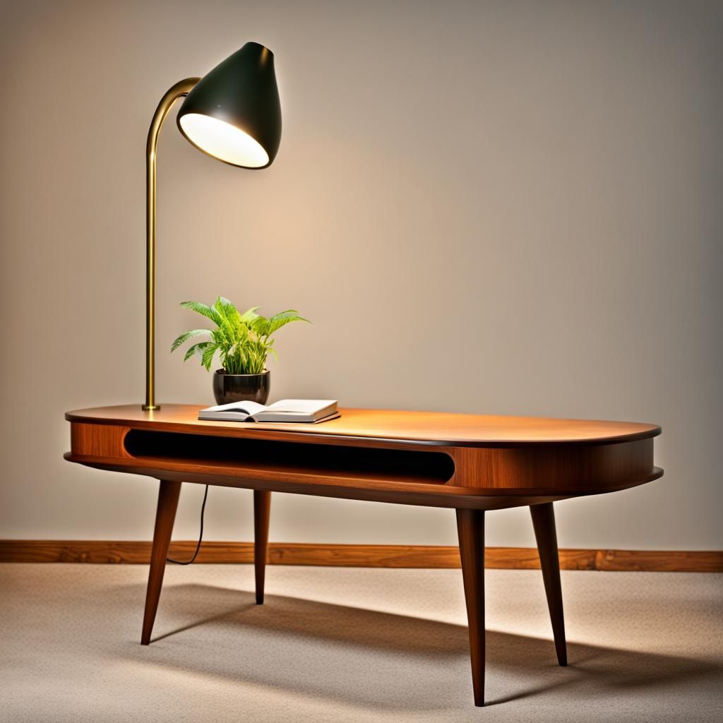 Mid-Century Coffee Table with Googly Lamp