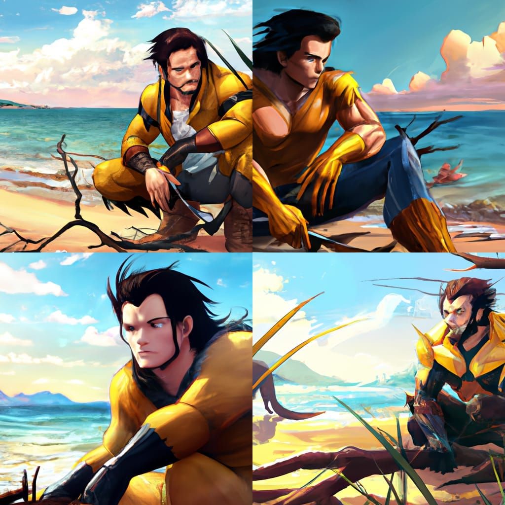 Wolverine on a Beach in Studio Ghibli Anime Style
