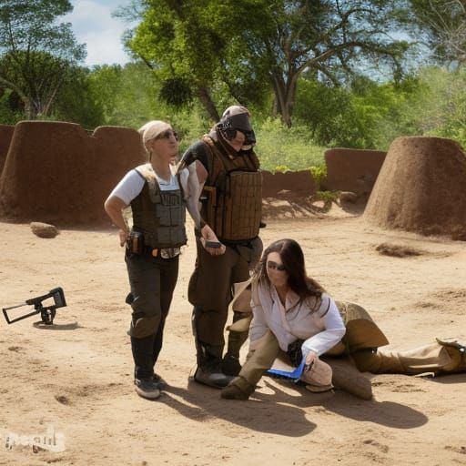 Beautiful Archaeologist in Radiant Sun Landscape