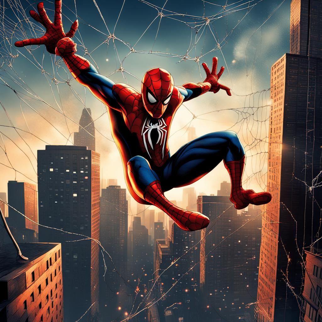 Spider-Man Swings Through City at Night