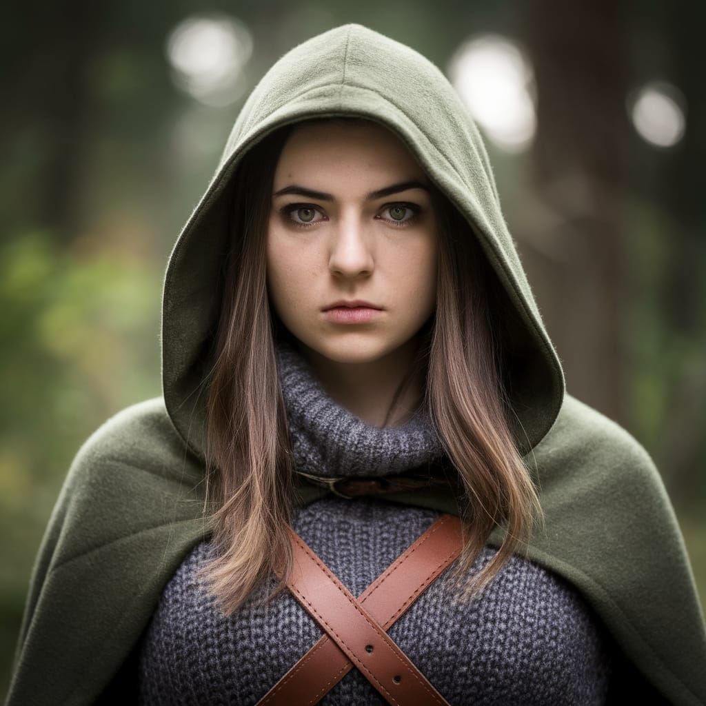 Serious Fantasy Portrait of a Young Woman in a Forest