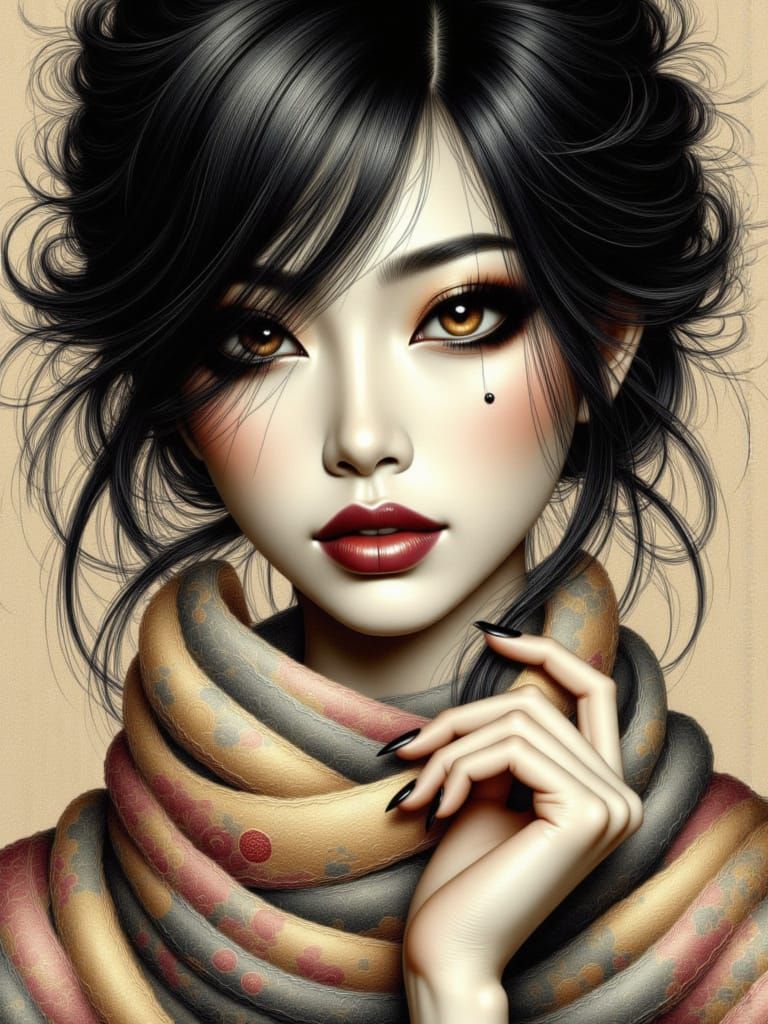 Ukiyo-e Portrait of Mysterious Asian Woman