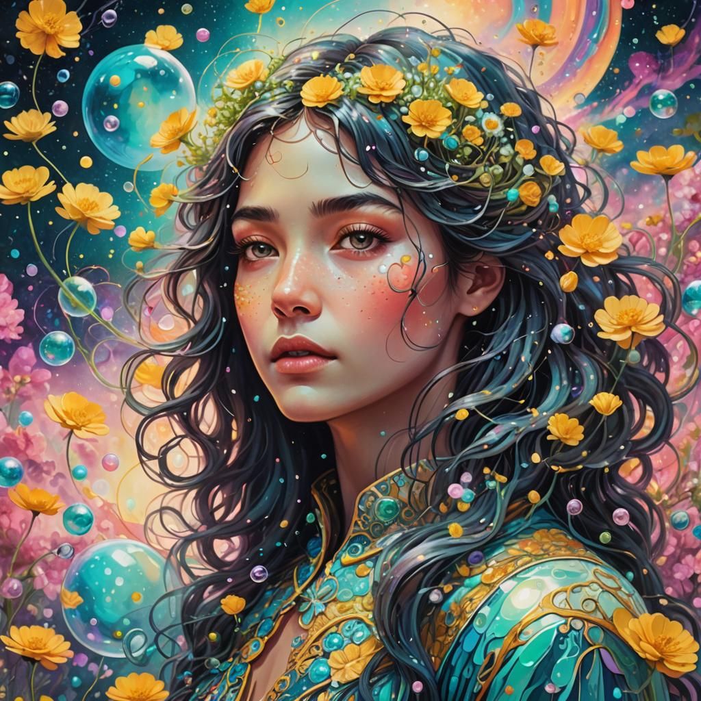 Visionary Cosmic Woman in Astral Landscape