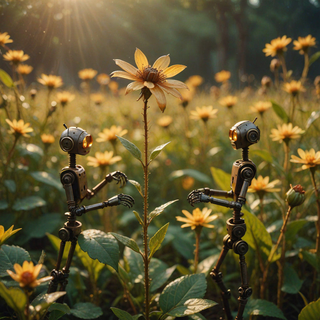 Rusty Robotic Flowers Bloom in Cinematic Splendor
