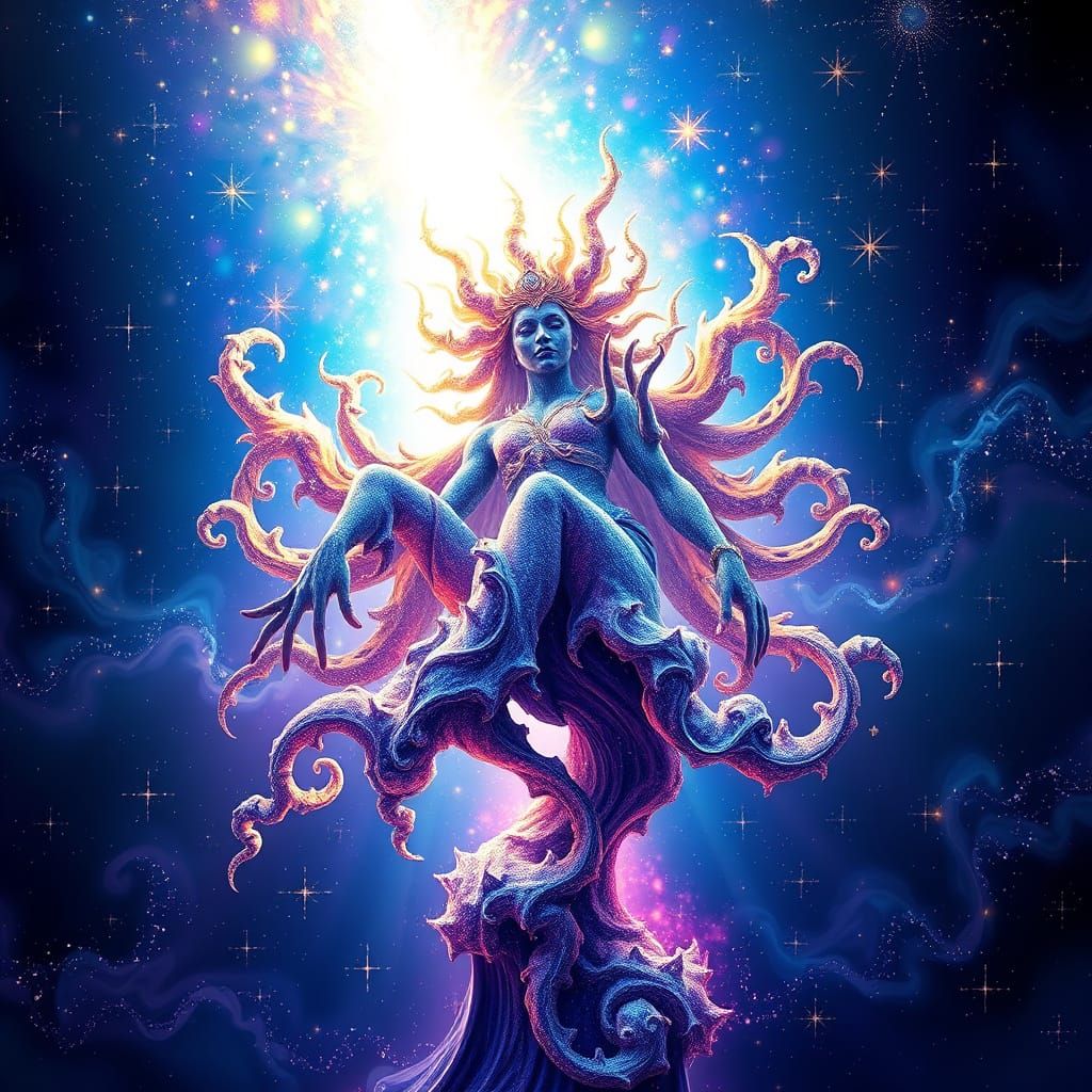 Surreal Cosmic Deity Radiates Stardust Energy in Deep Space