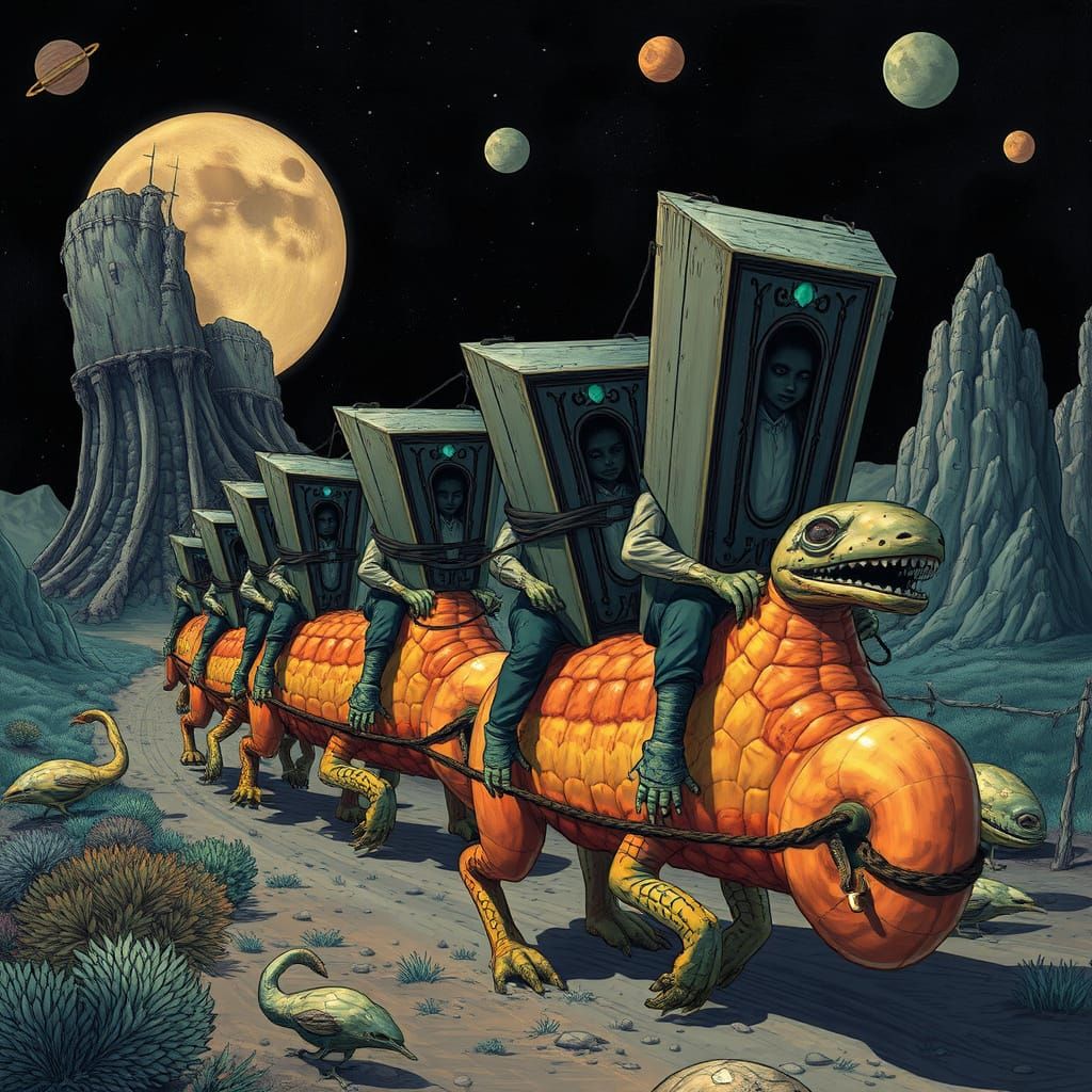 Surreal Procession on Vegetables in Rococo Style