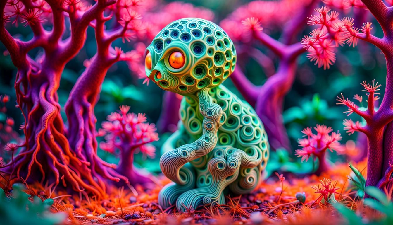 Kirigami Kodama in Deepdream Wildlife Photography Style