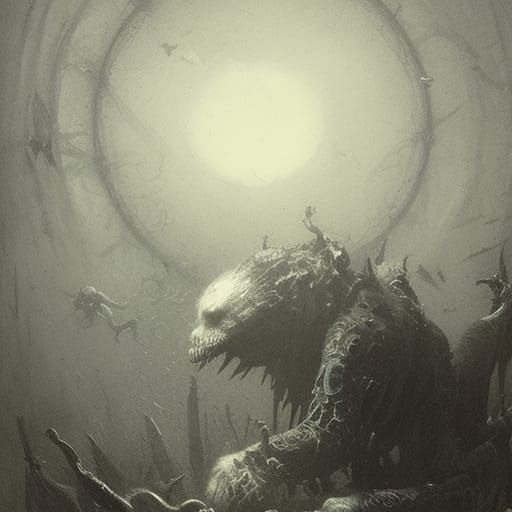 Nightmarish Beast in Engraving Style