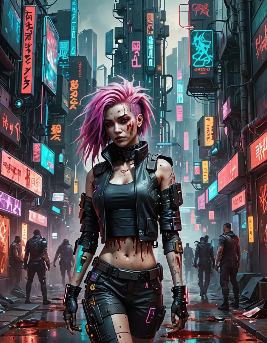 Cyberpunk Beauty: Hyperrealistic Woman in Futuristic City