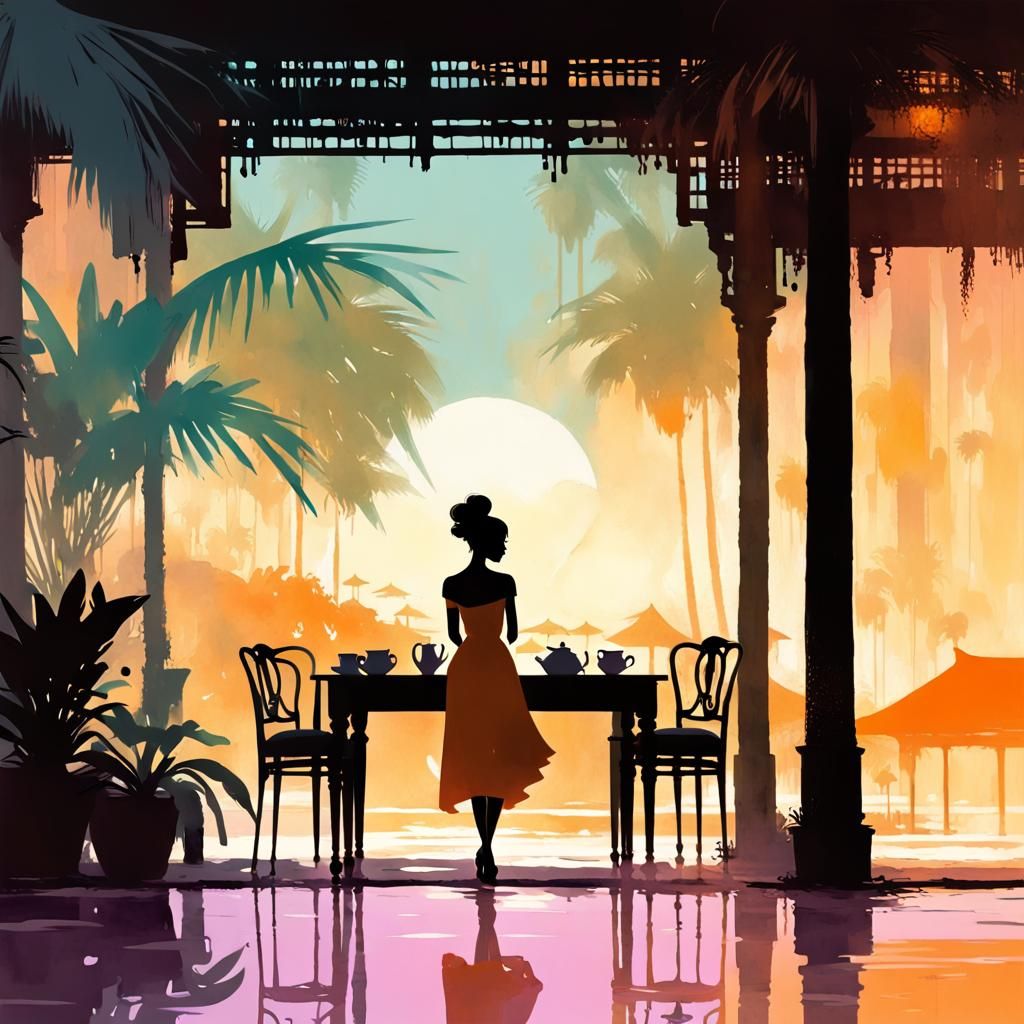 Tropical Desert Tea Shop Queen Silhouette