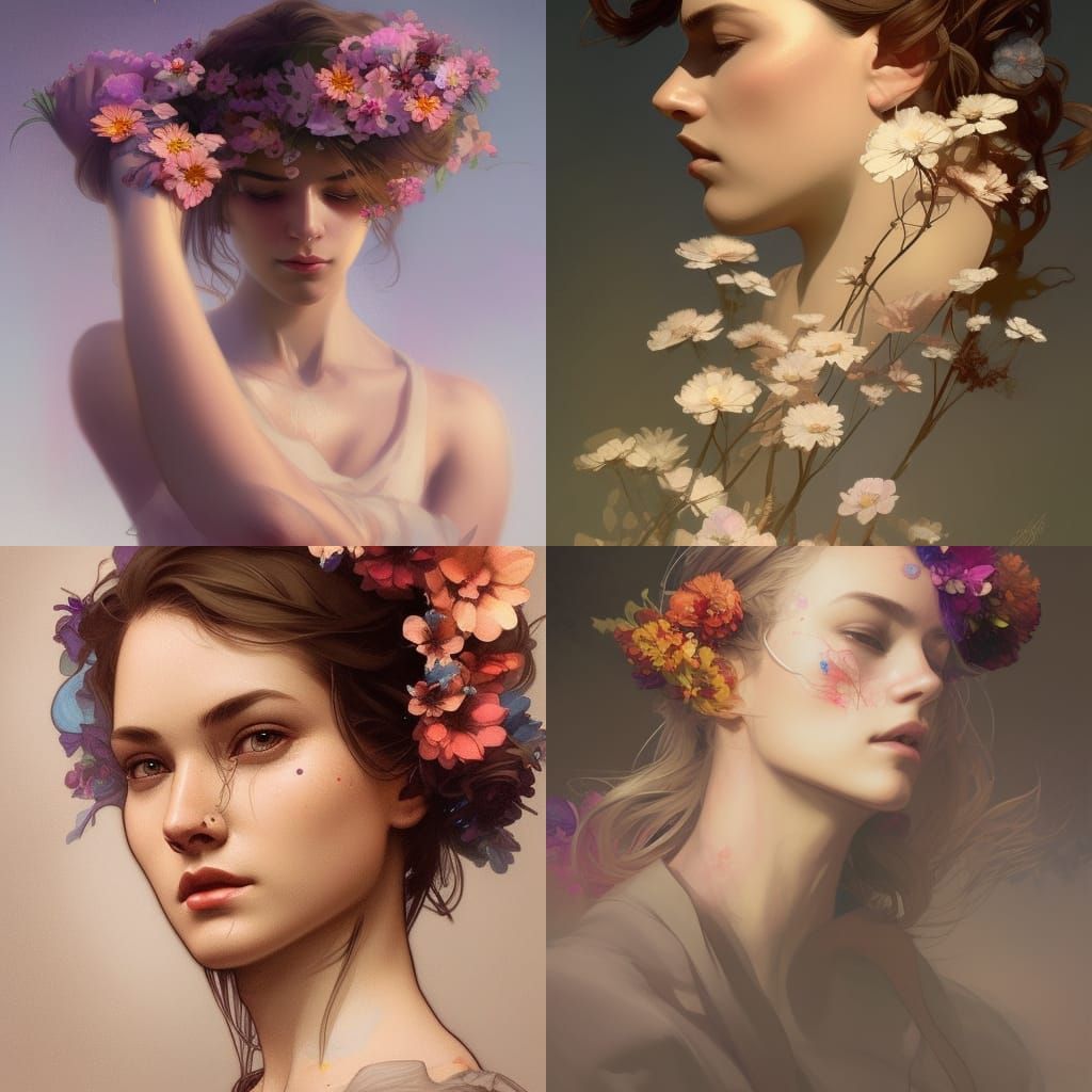Hands Holding Flowers: Detailed Digital Portrait