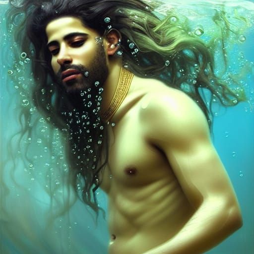 Ethereal Egyptian Man Portrait with Flowing Hair