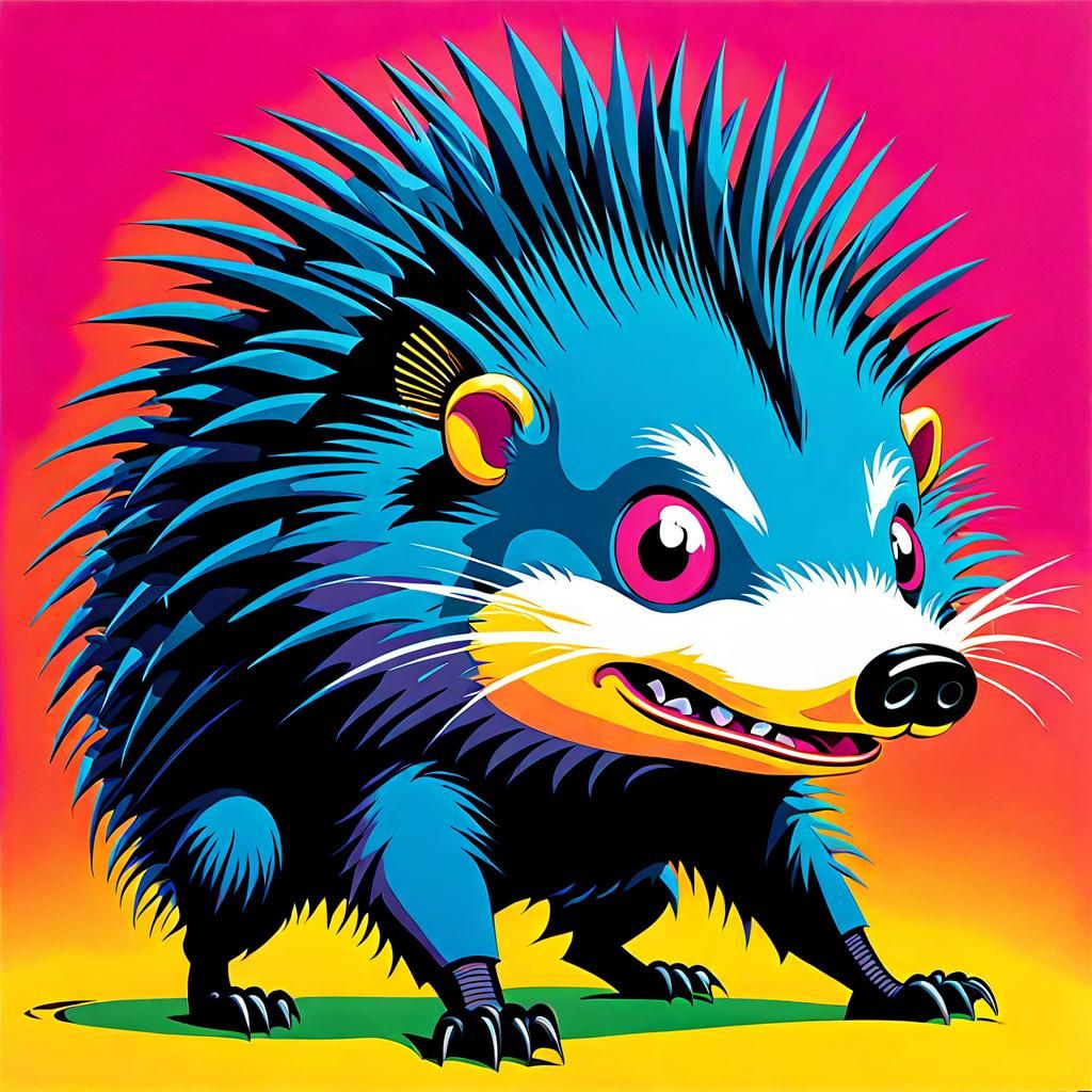 Punk Porcupine Comic Illustration in Pop Art Style