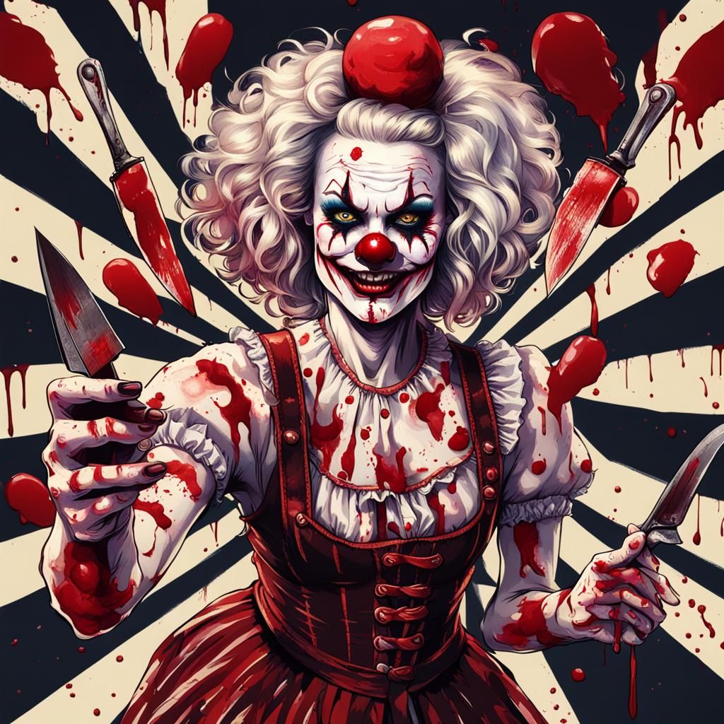 Bloody Clown Juggling Knives Takes a Selfie