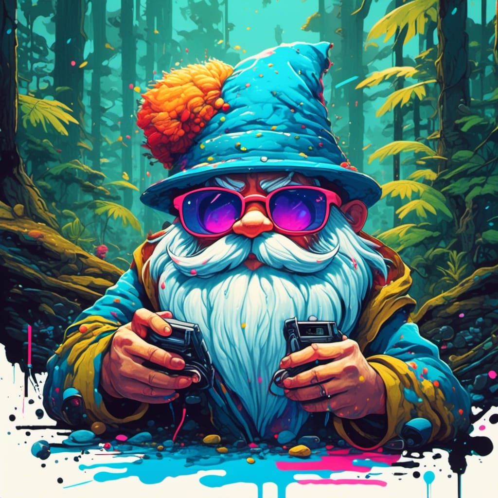Gnome Gamer in Jungle Graffiti Art Style