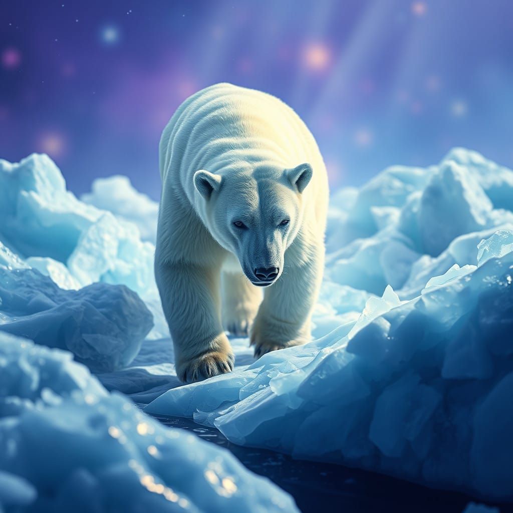 Polar Bear Amidst Icy Wilderness in Dreamlike Realism