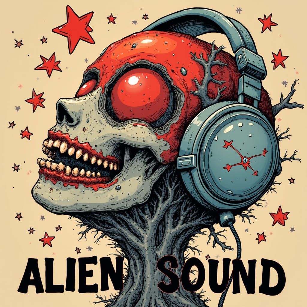 Friendly Skull with Headphones in Manga Style