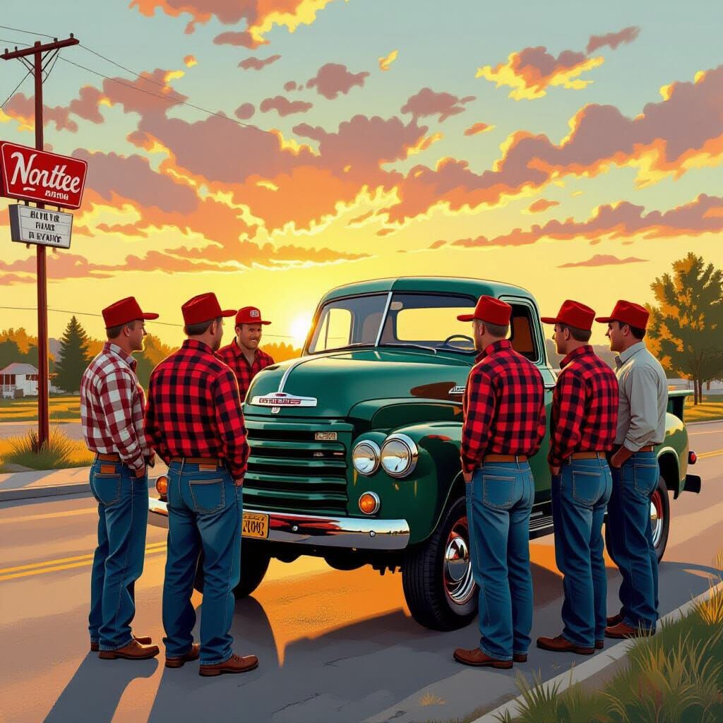 Golden Hour Americana Scene with Pickup Truck