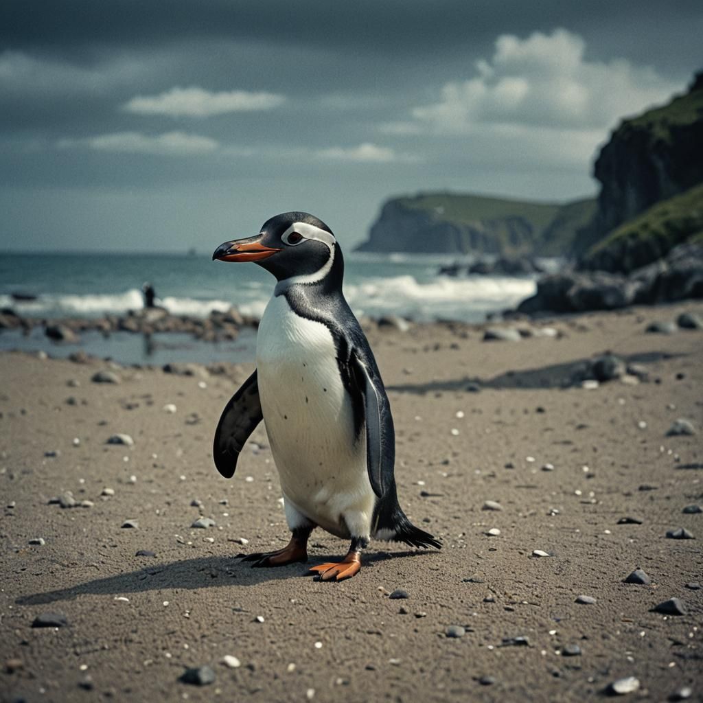 Cinematic Penguin Film Still in 35mm