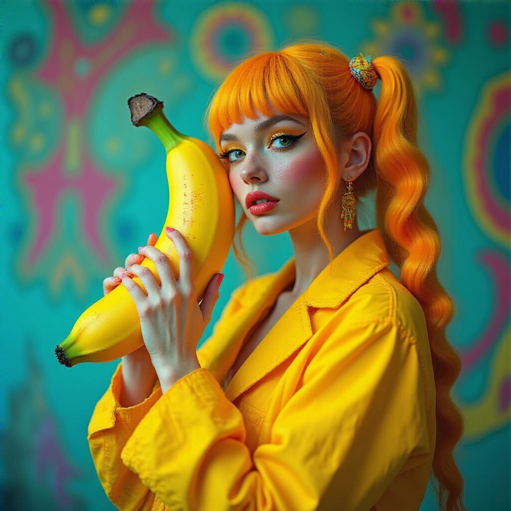 Woman with Electrical Banana in Psychedelic Film Still