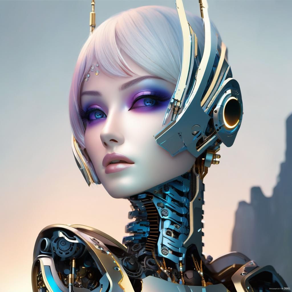 Beautiful Humanoid Robot Woman in Anime-Cel Style