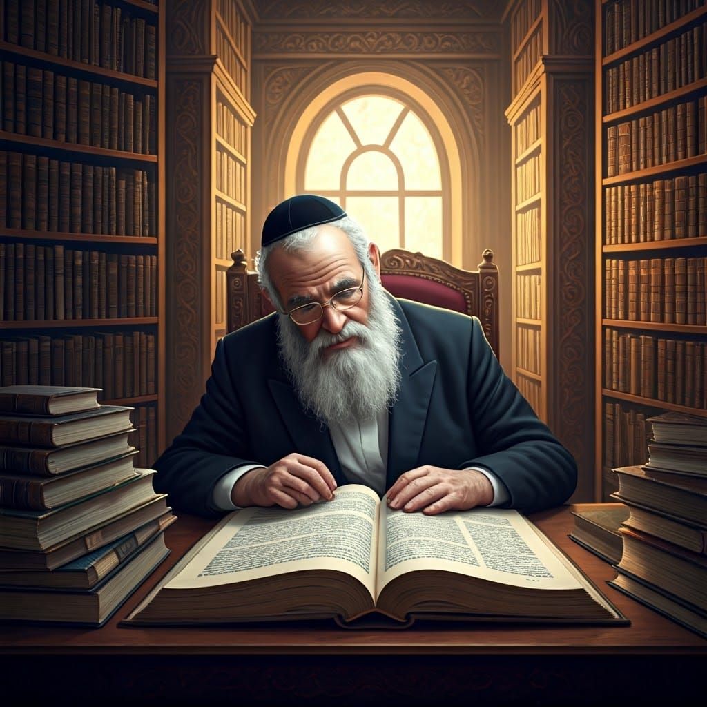 Orthodox Jewish Grandfather Studies Torah with Grandson in A...