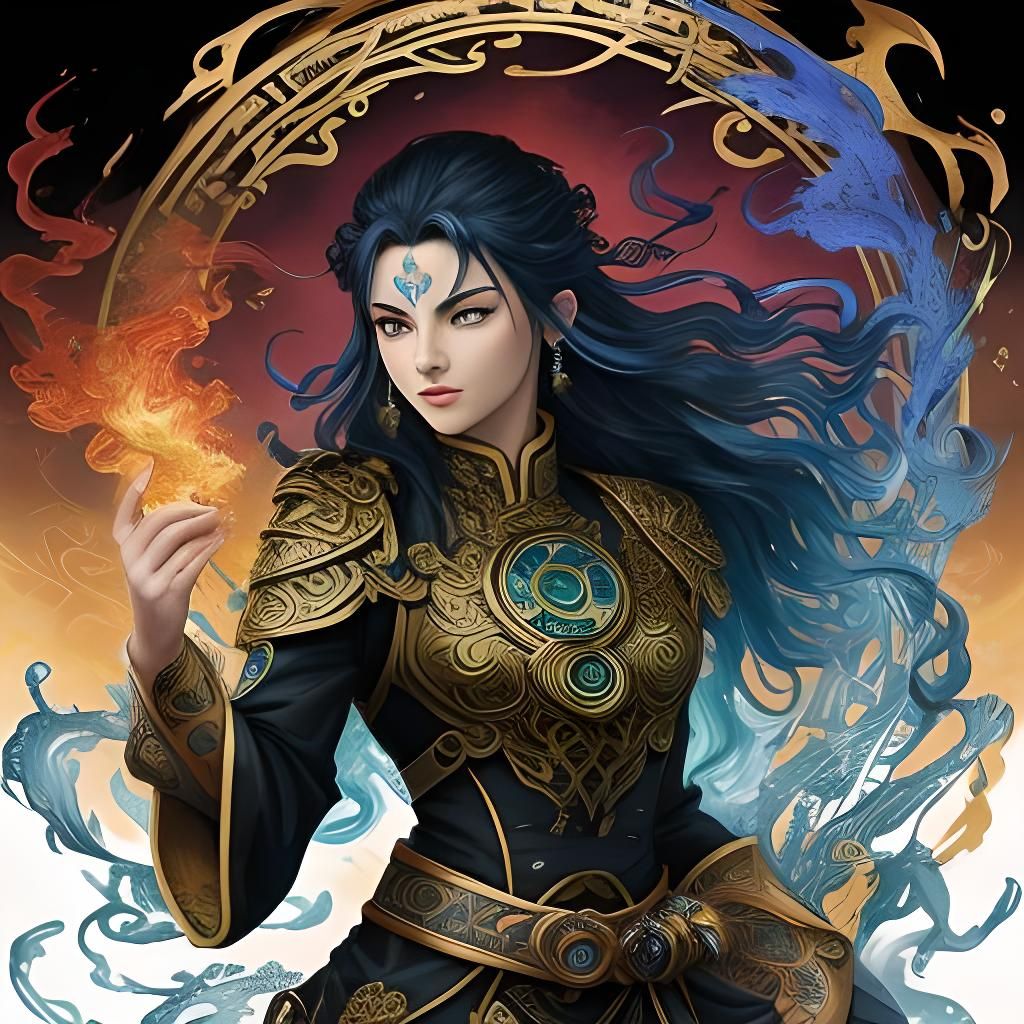 Vivid Water Bender Illustration in Nouveau Vague Style