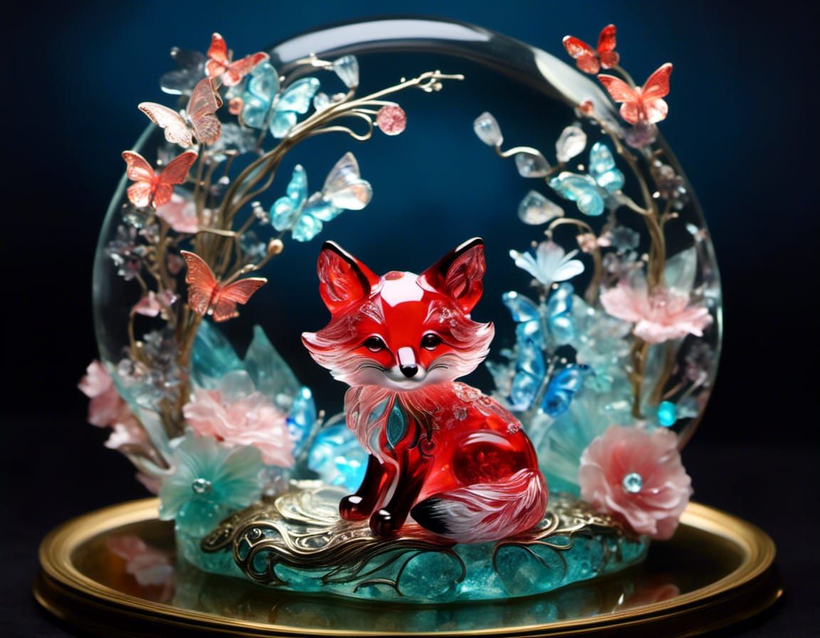 Bioluminescent Crystal Fox with Butterflies