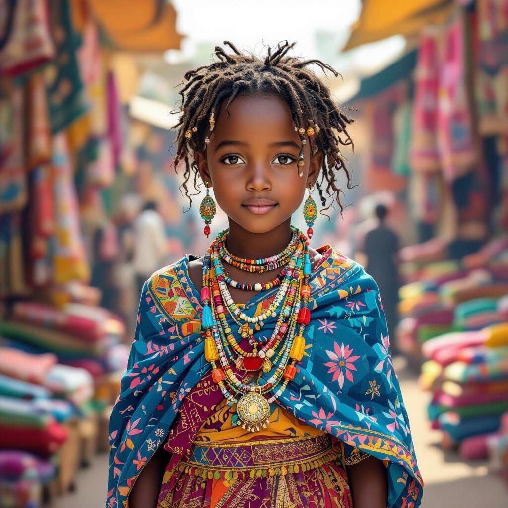 Young Sudanese Girl in Traditional Dress, Digital Art