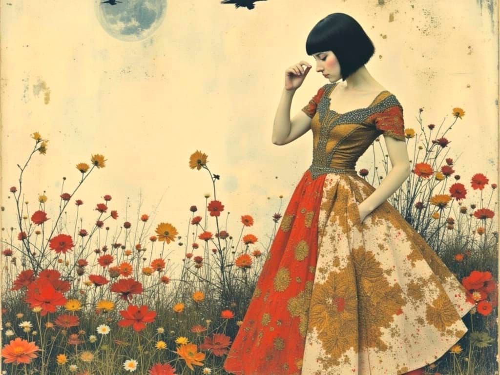 Woman with Floral Background in Klimt-Inspired Style