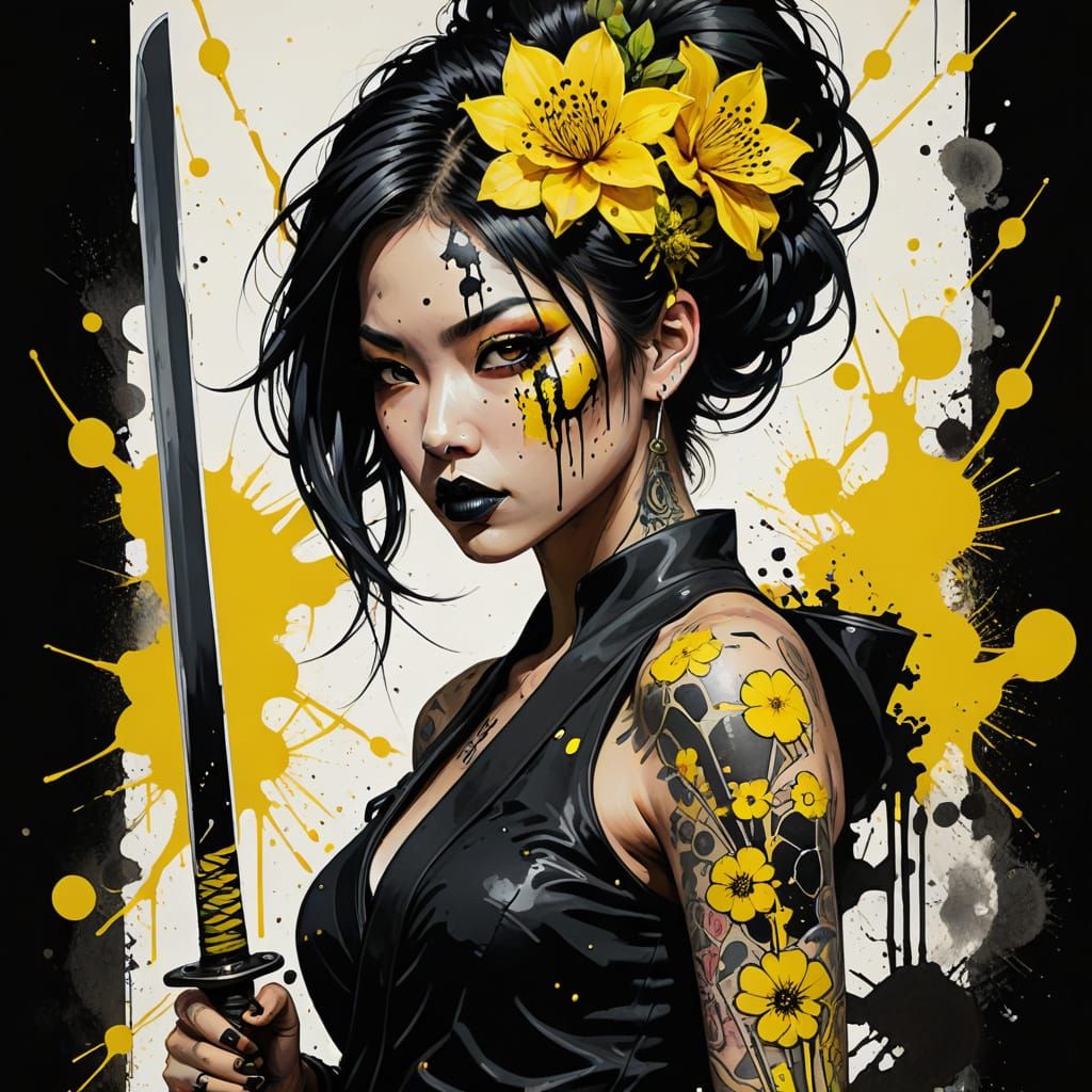 Neon Gothic Punk Girl in Gradient Background, Inspired by Ja...