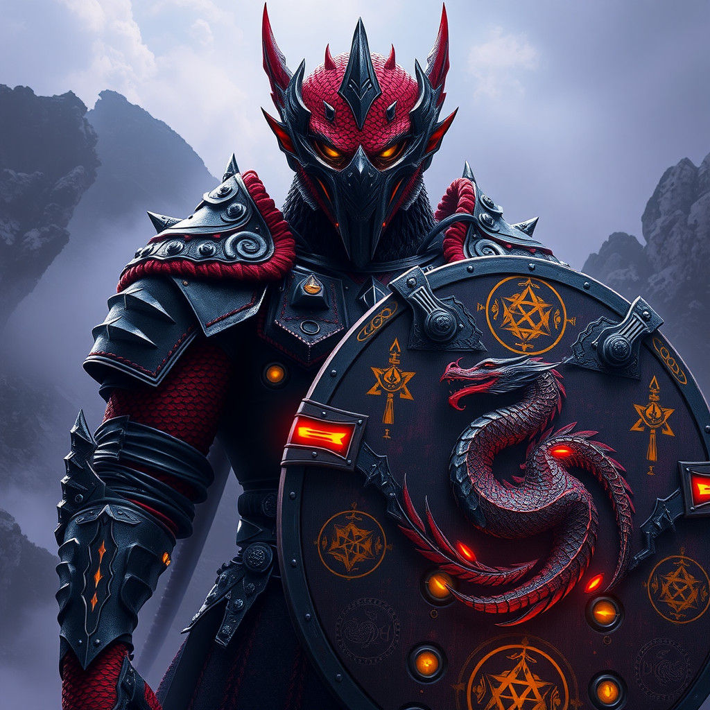 Dragonborn Warrior in Black Steel Armor with Dragon Emblem