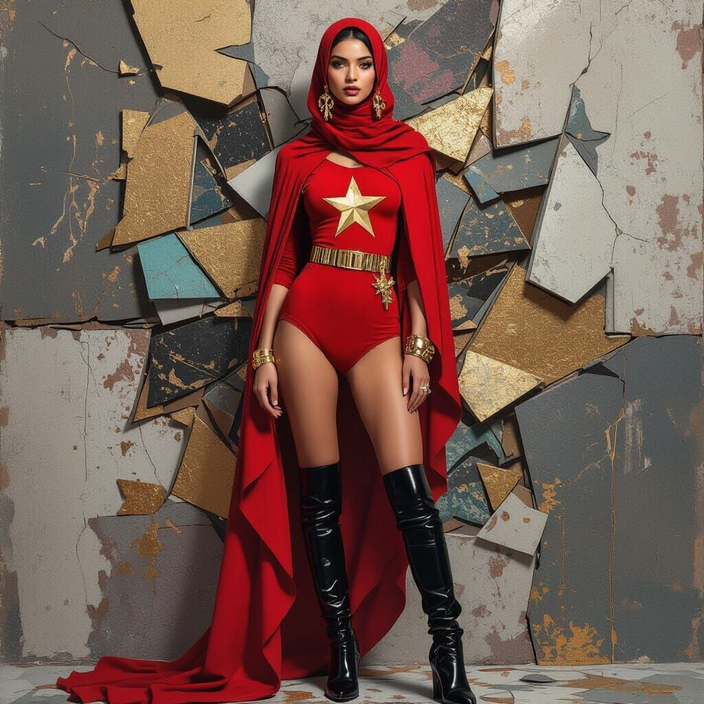 Empowered Muslim Woman in Red and Gold
