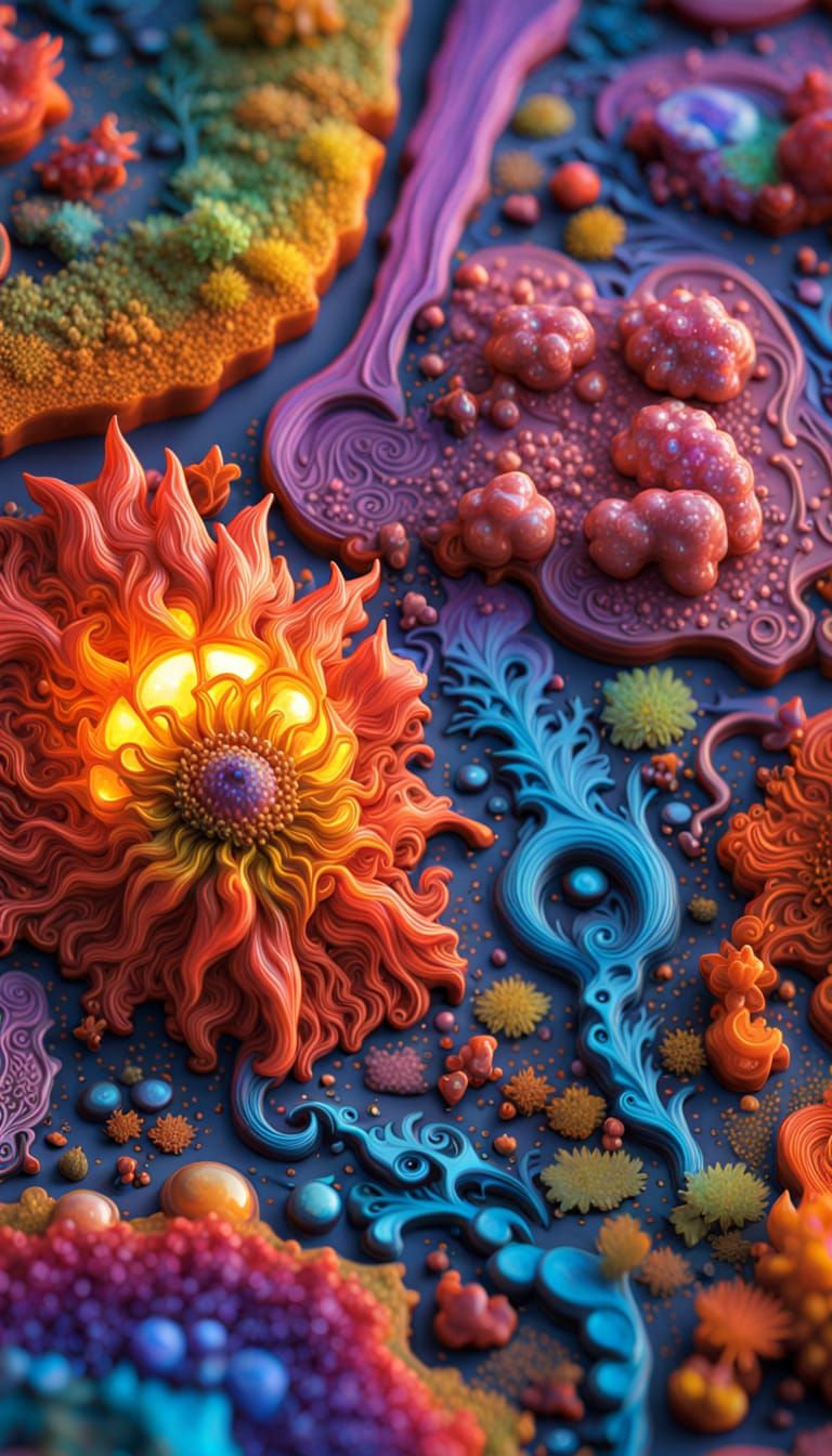 Colorful Maximalist Digital Art with Dynamic Lighting